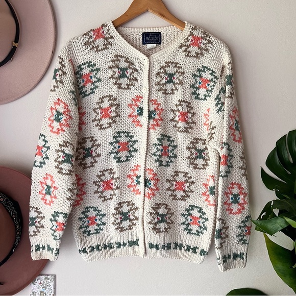VINTAGE WOOLRICH southwestern chunky knit‎ sweater cardigan SIZE LARGE cotton - Picture 1 of 9